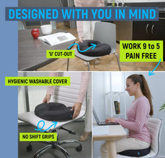Ergonomic Innovations Donut Pillow removable cover for easy cleaning.