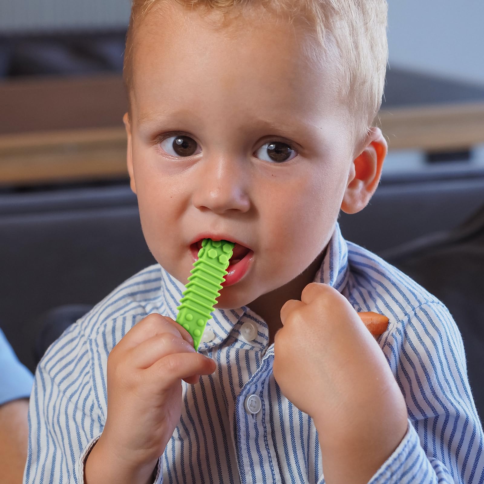 ERKOON baby teething silicone sticks safe for chewing and may ease finger biting.