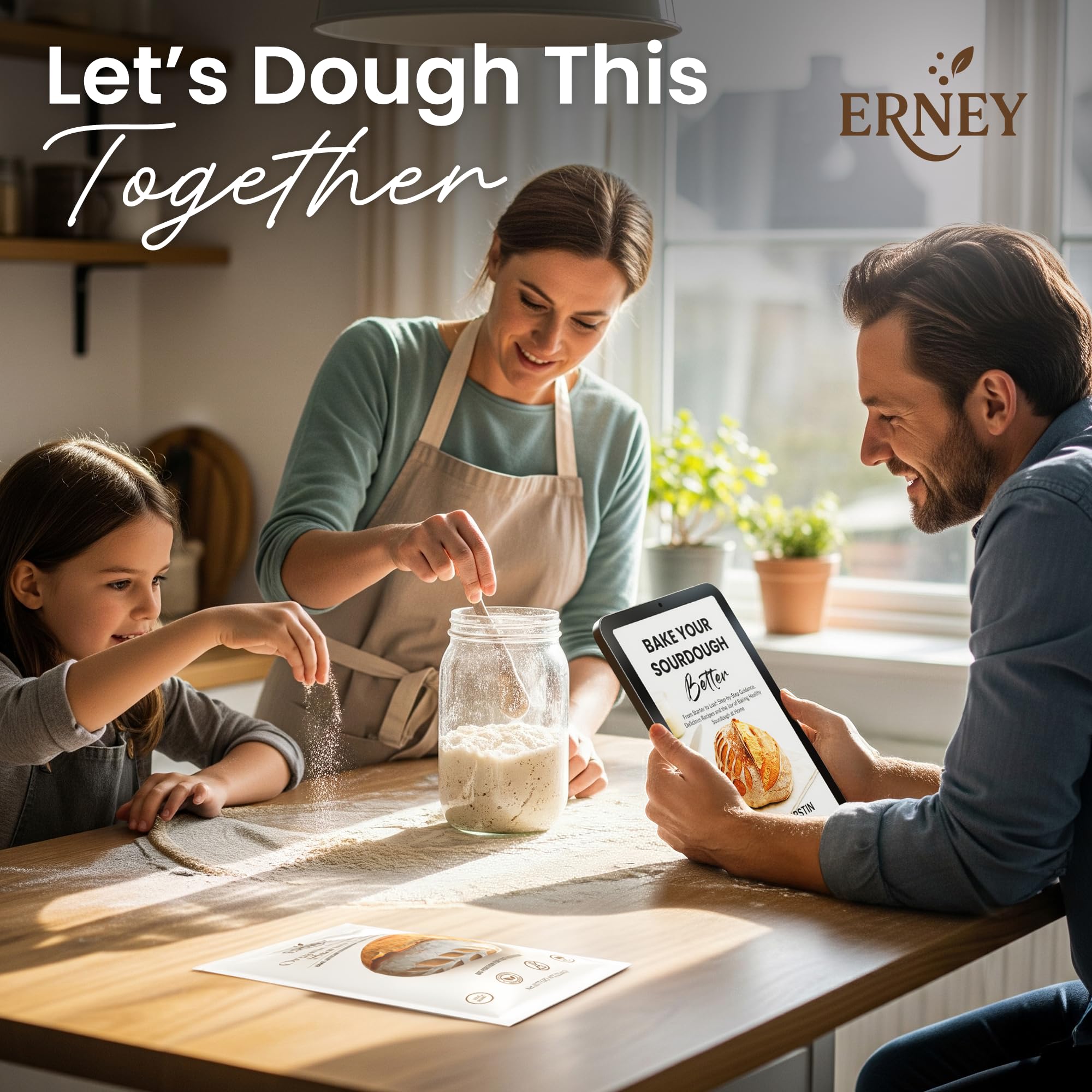 ERNEY Sourdough Starter Freshness Months image implies extended pantry shelf-life