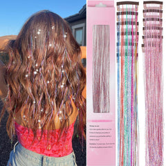 EROADE Hair Tinsel pink and multicolor close-up clip-in for instant sparkle