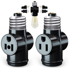 eRqILUJI light socket adapter with dual 3-prong outlets and bulb socket for convenience.