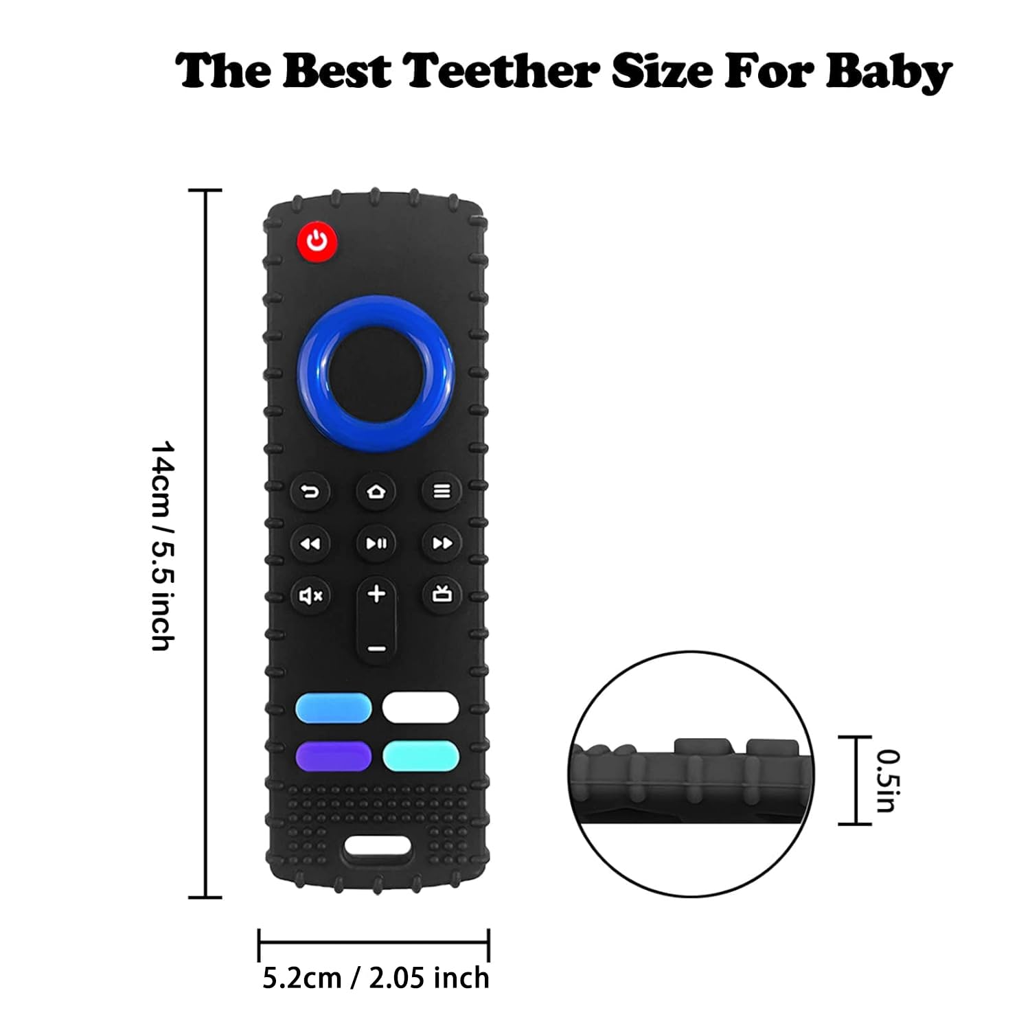 11 recessed shapes offer varied teething sensations for little mouths.