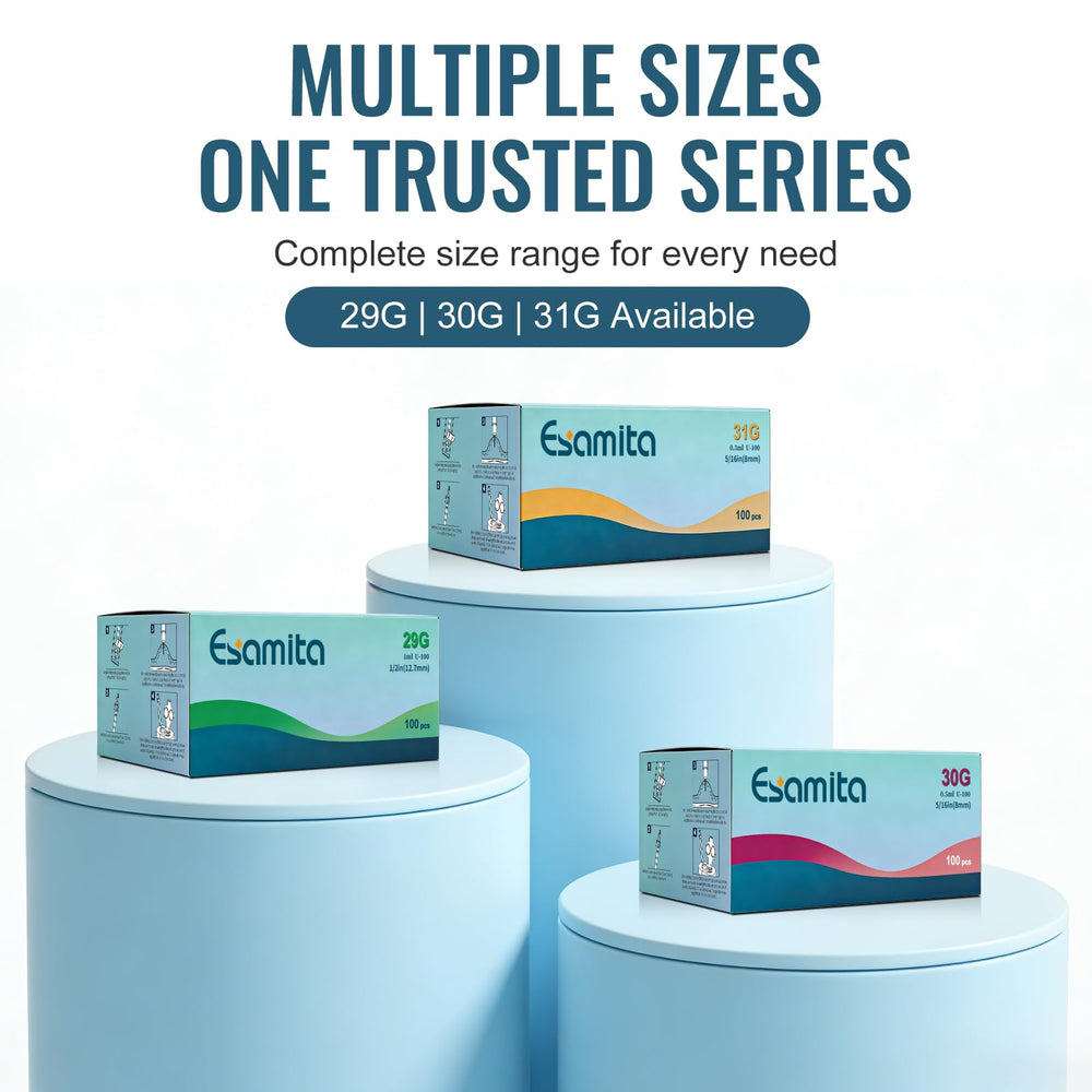 Esamita insulin syringes suitable for R&D and fluid transfer in research settings.
