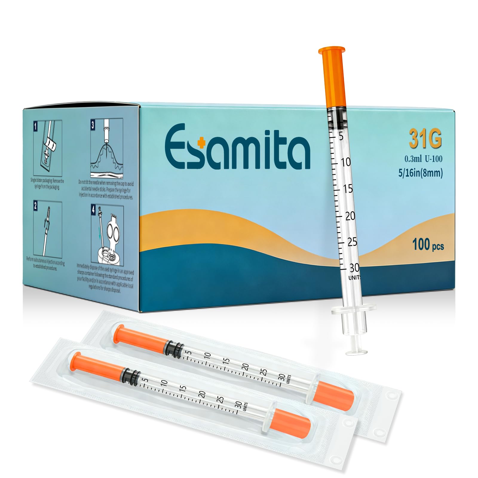 Esamita insulin syringe close-up showing precise graduations for accurate dosing.