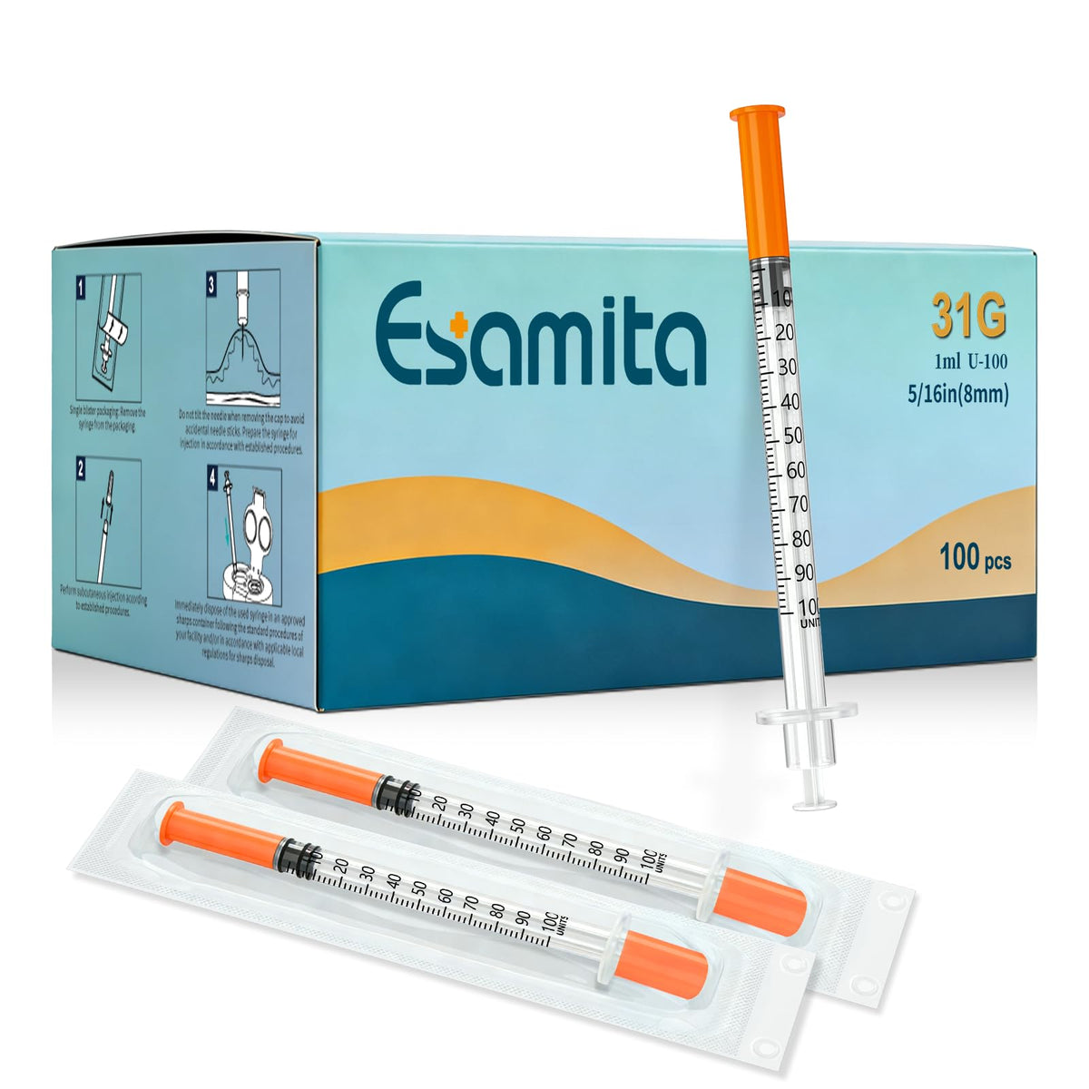 Esamita pack of 100 lab pipettes with precise 31G 1cc measurements for accuracy
