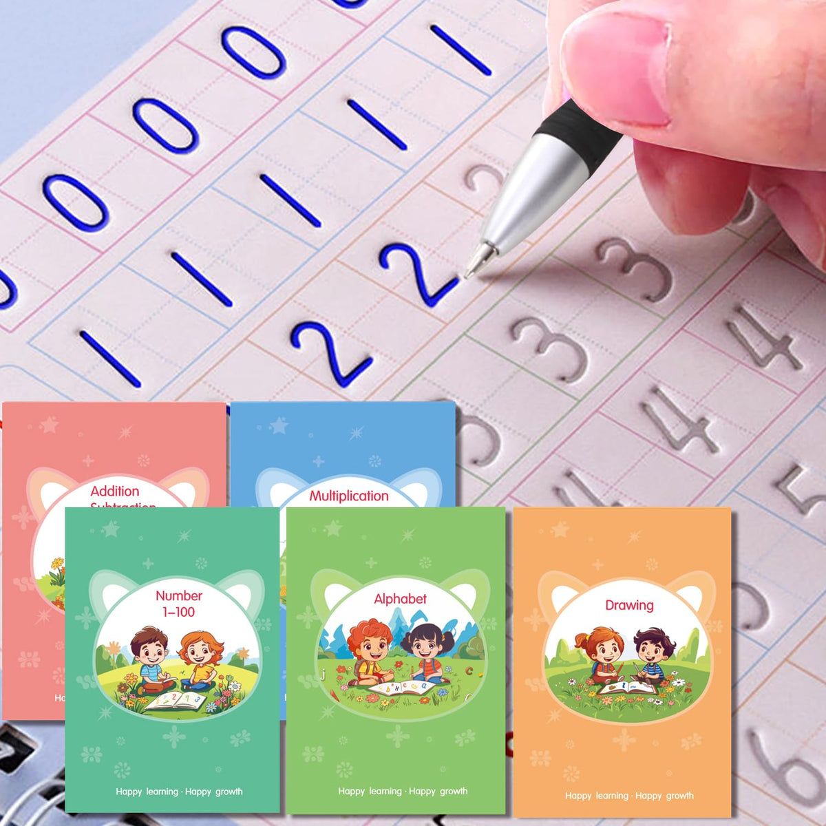 ESAUYB magic practice copybook packaging shows a complete kid-friendly set for reuse.