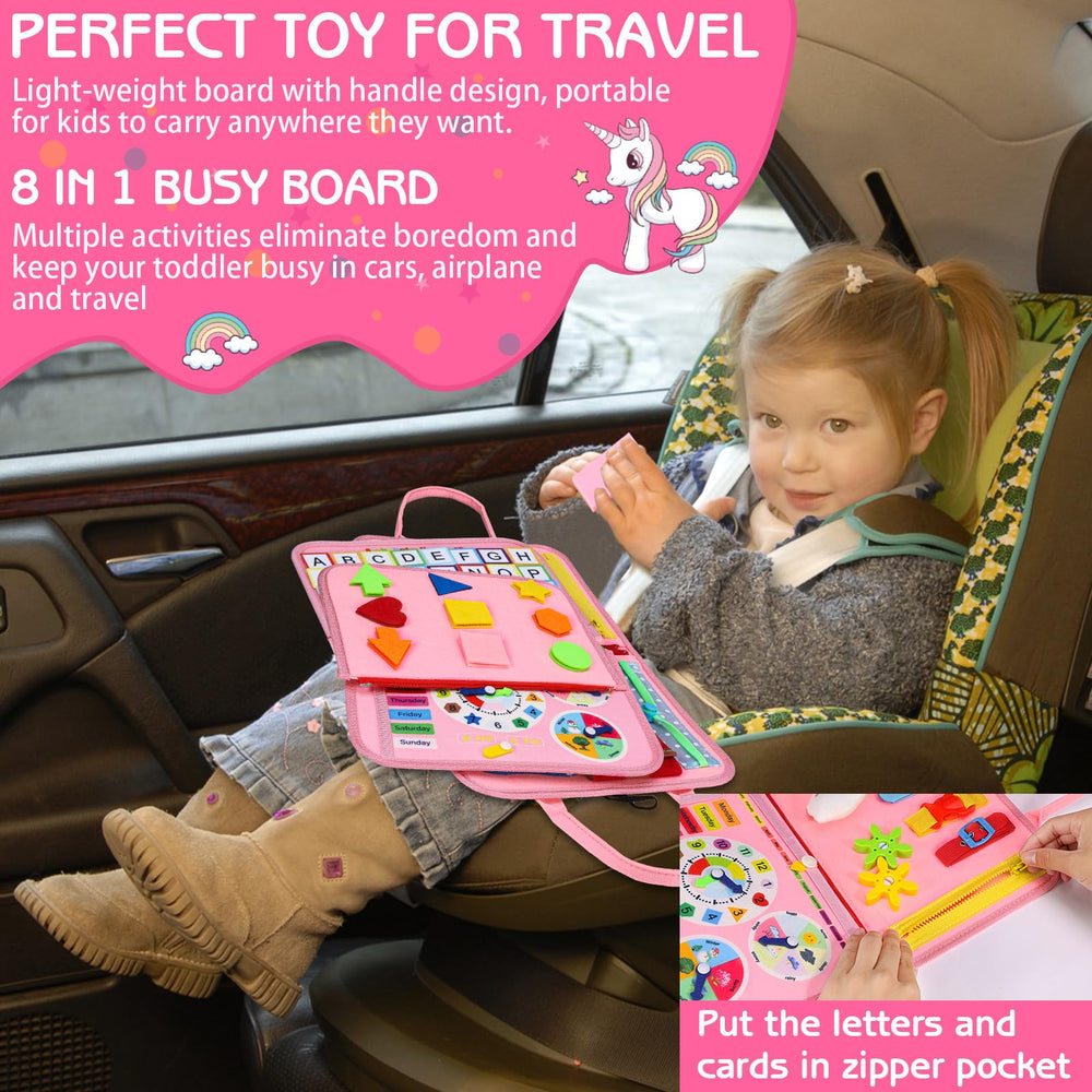 Esjay Busy Board shoelace-belt pages encourage fastening practice and independence.