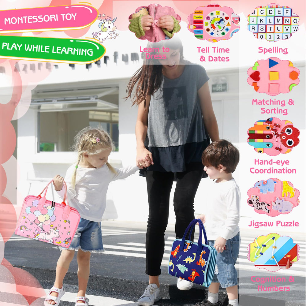 Esjay Busy Board travel-friendly design keeps little ones engaged on trips.