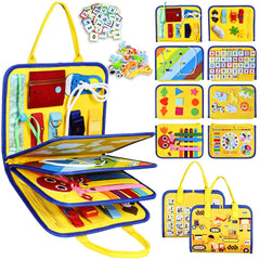 Esjay toddler busy board eight-page layout for hands-on exploration and fine motor practice