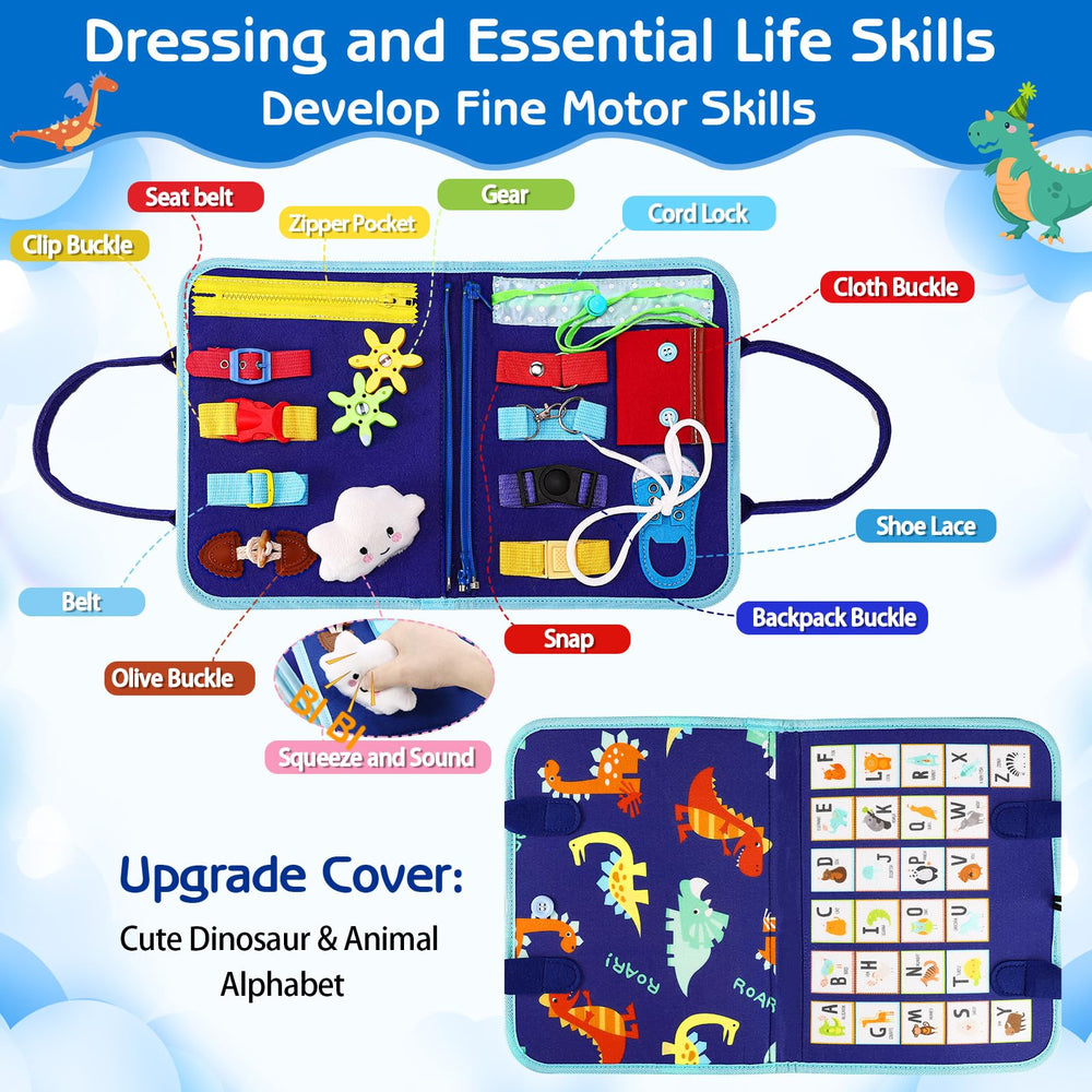 Esjay Busy Board dinosaur-pattern cover boosts imaginative play and tactile engagement