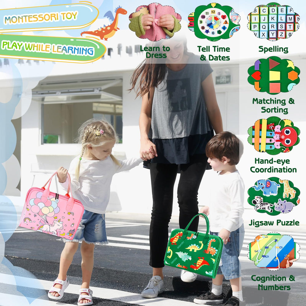 Esjay Toddler Busy Board dinosaur pattern with color print