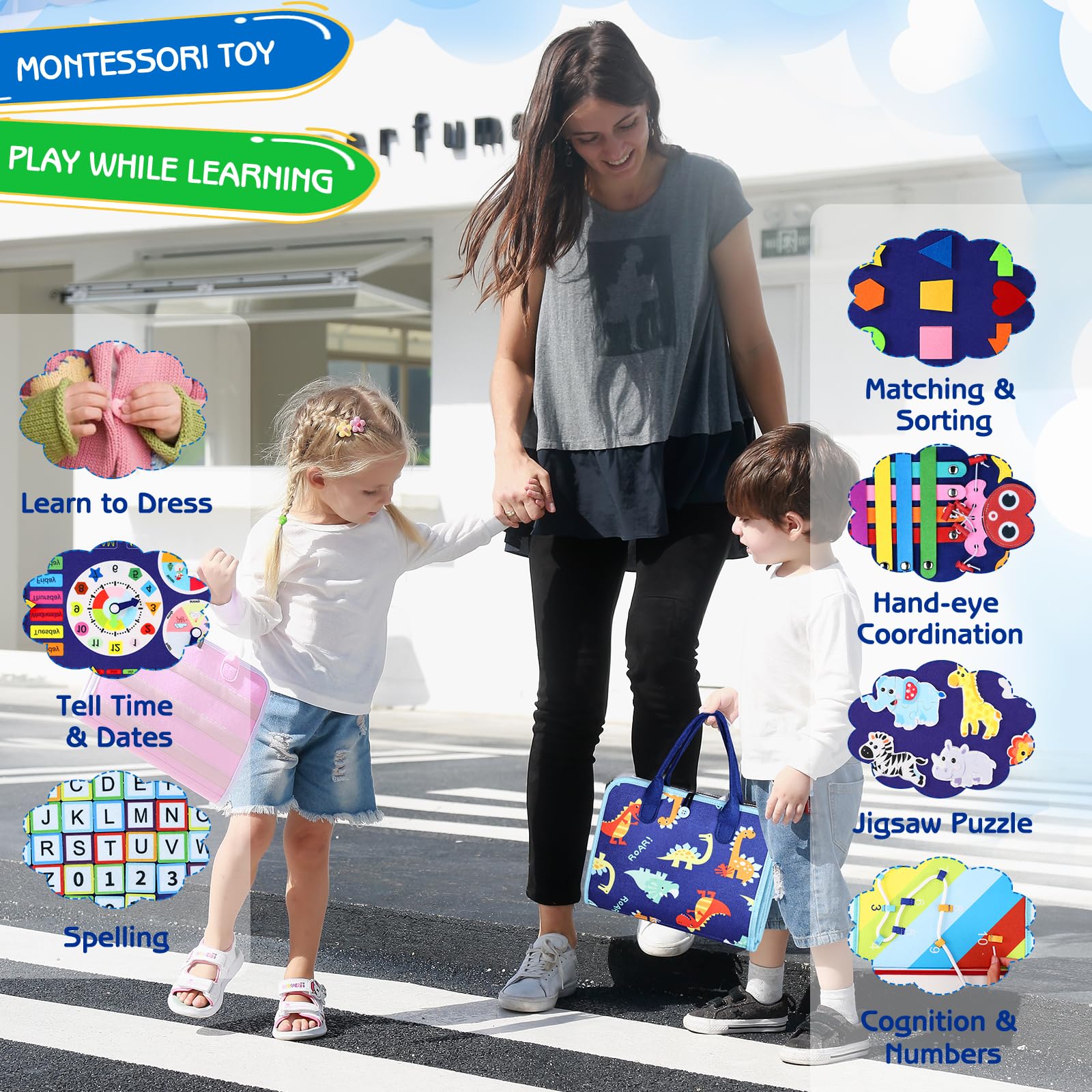 Esjay busy board number and letter threading pages support counting
