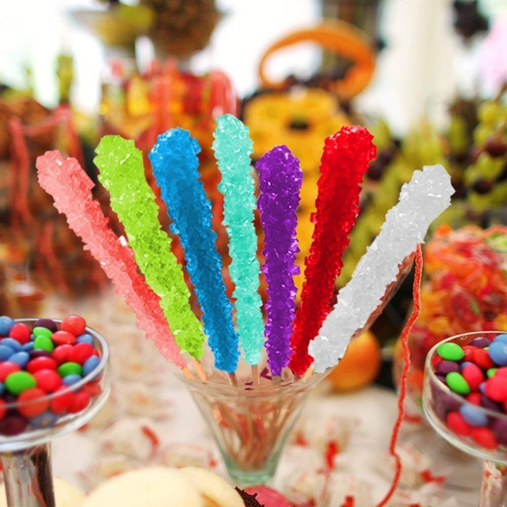 Espeez birthday party decor with large crystal candy sticks