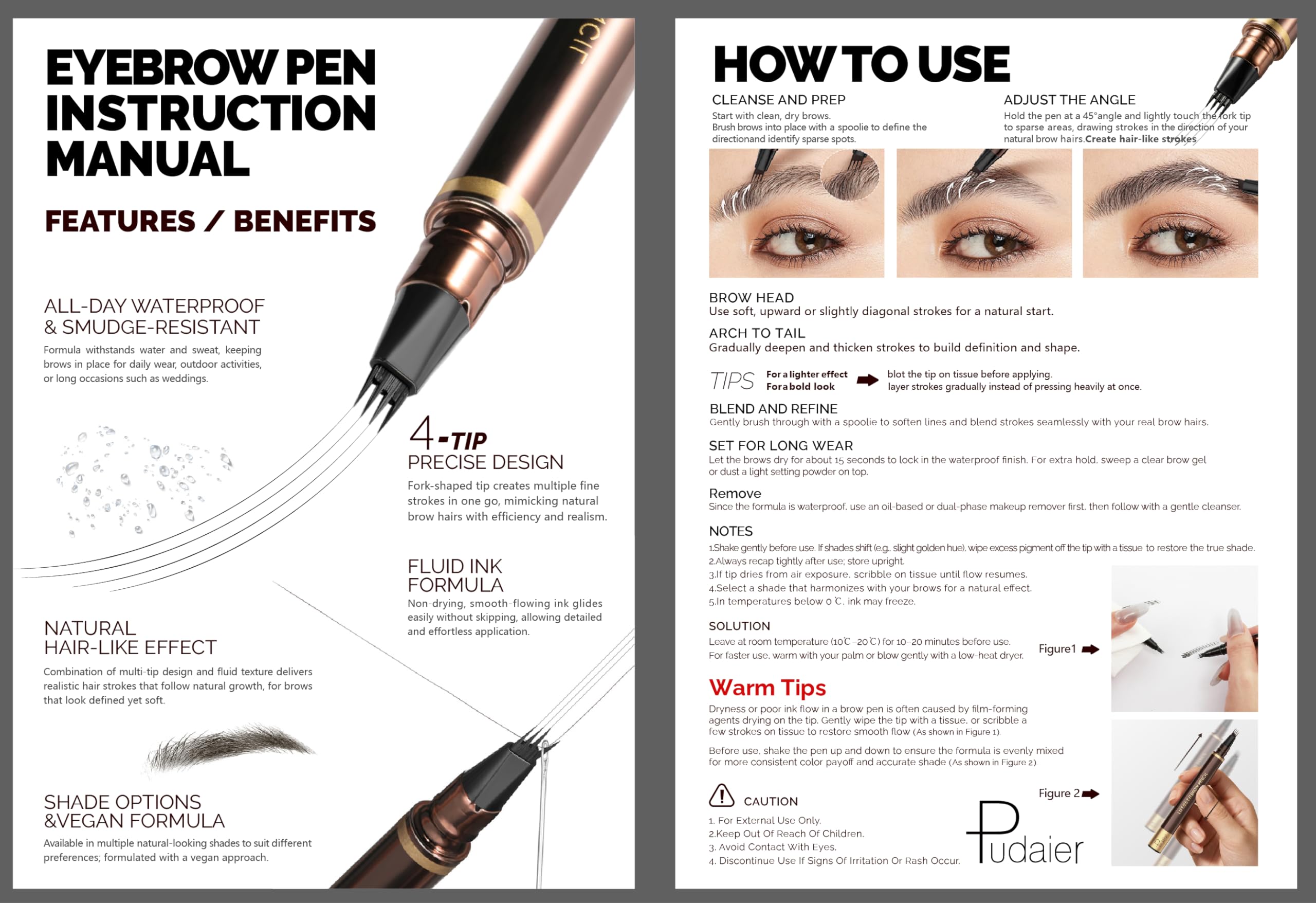 Espoce 2-piece brow pen set delivers all-day waterproof wear.
