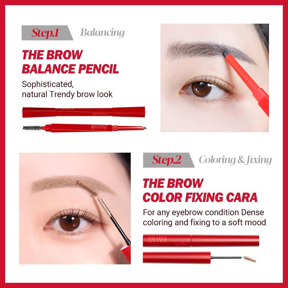 Close-up detail of Espoir Brow Color Fixing Cara beige brush in use