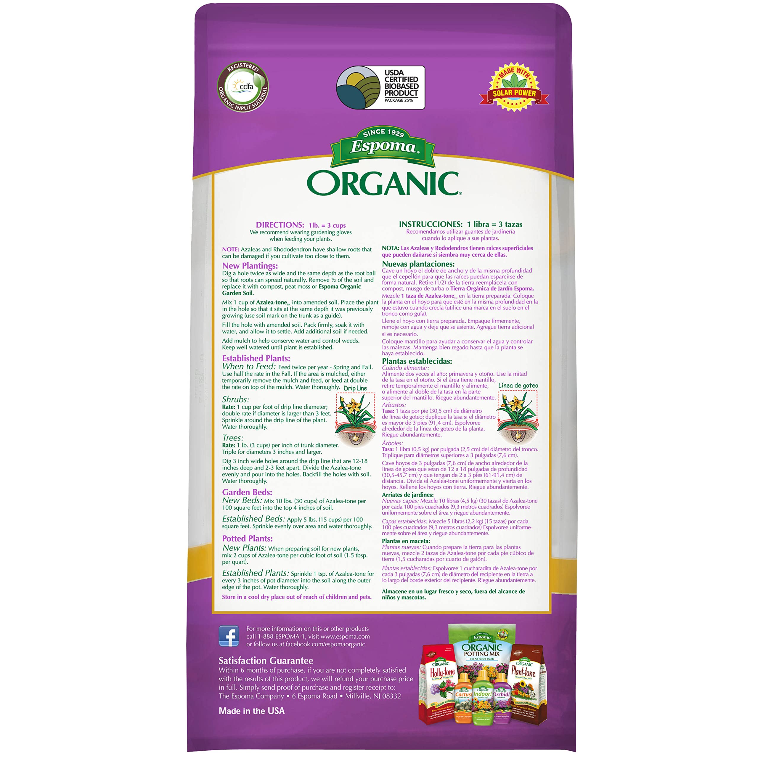 Espoma Azalea-Tone 4-3-4 bag label highlighting the formula and organic certification.