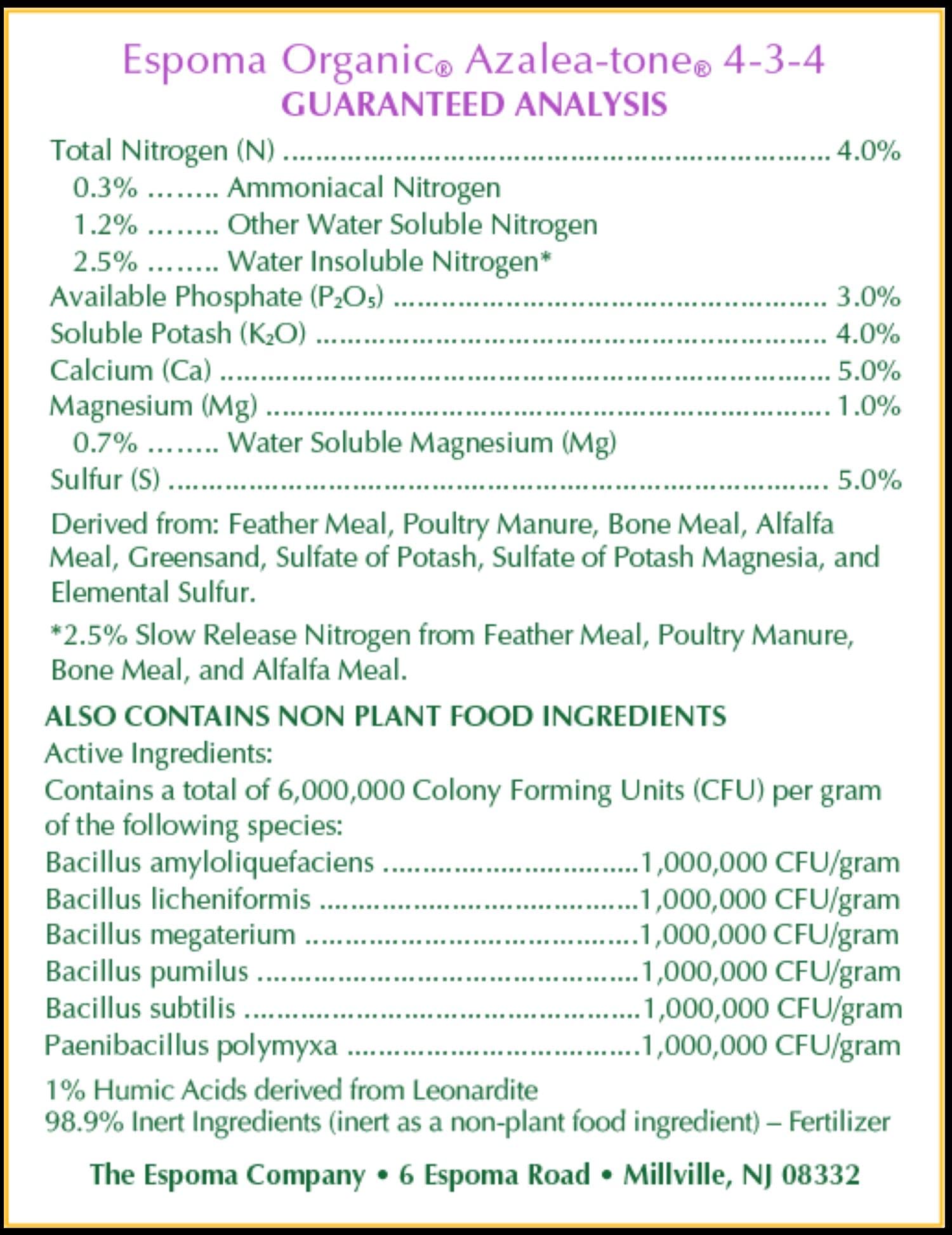 Espoma Bio-tone formula close-up emphasizing beneficial microbes for soil health.