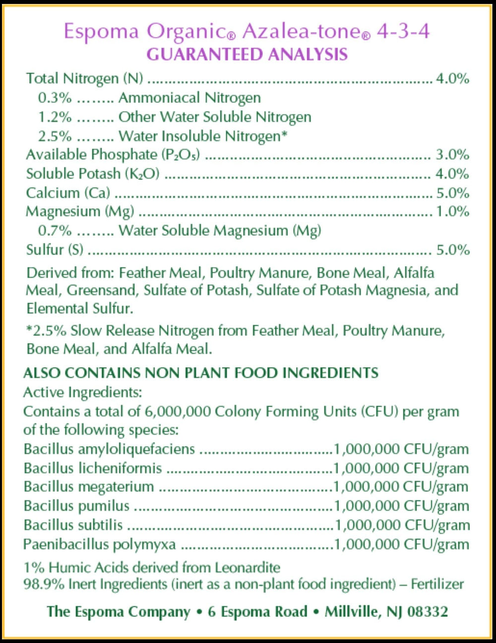 Espoma Bio-tone formula close-up emphasizing beneficial microbes for soil health.