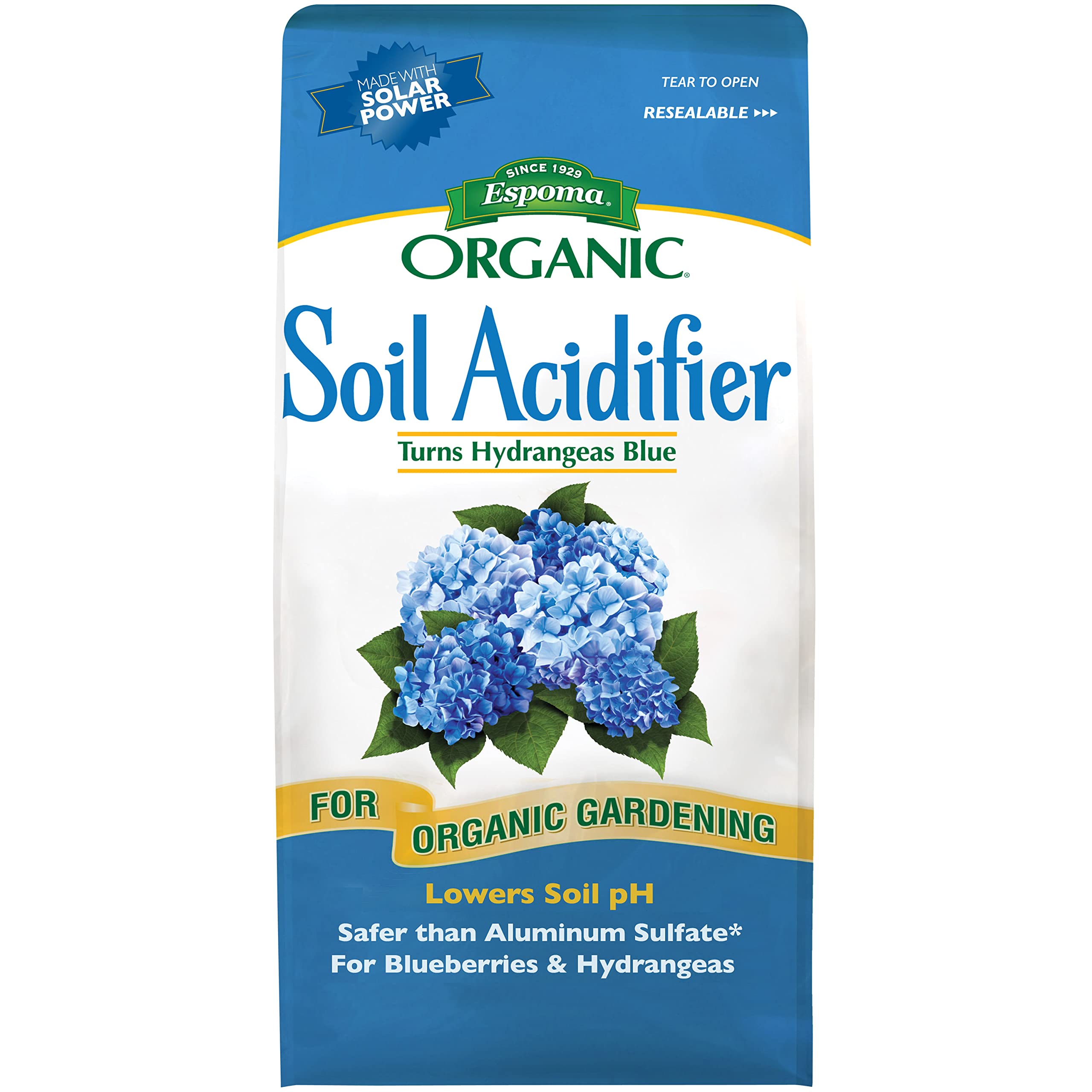 Espoma Soil Acidifier 6lb bag ready to lower soil pH for hydrangeas and azaleas.