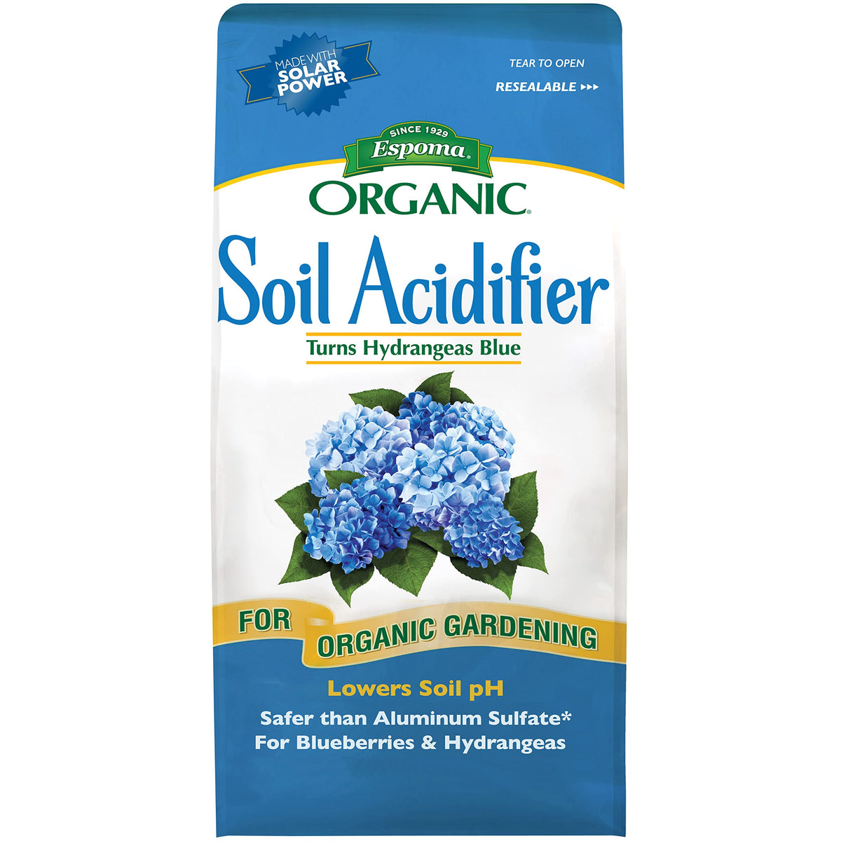 Espoma Soil Acidifier 6lb bag ready to lower soil pH for hydrangeas and azaleas.