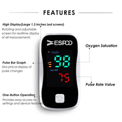 ESPOO spo2 saturation reading clearly shows oxygen levels for travel and daily wellness.