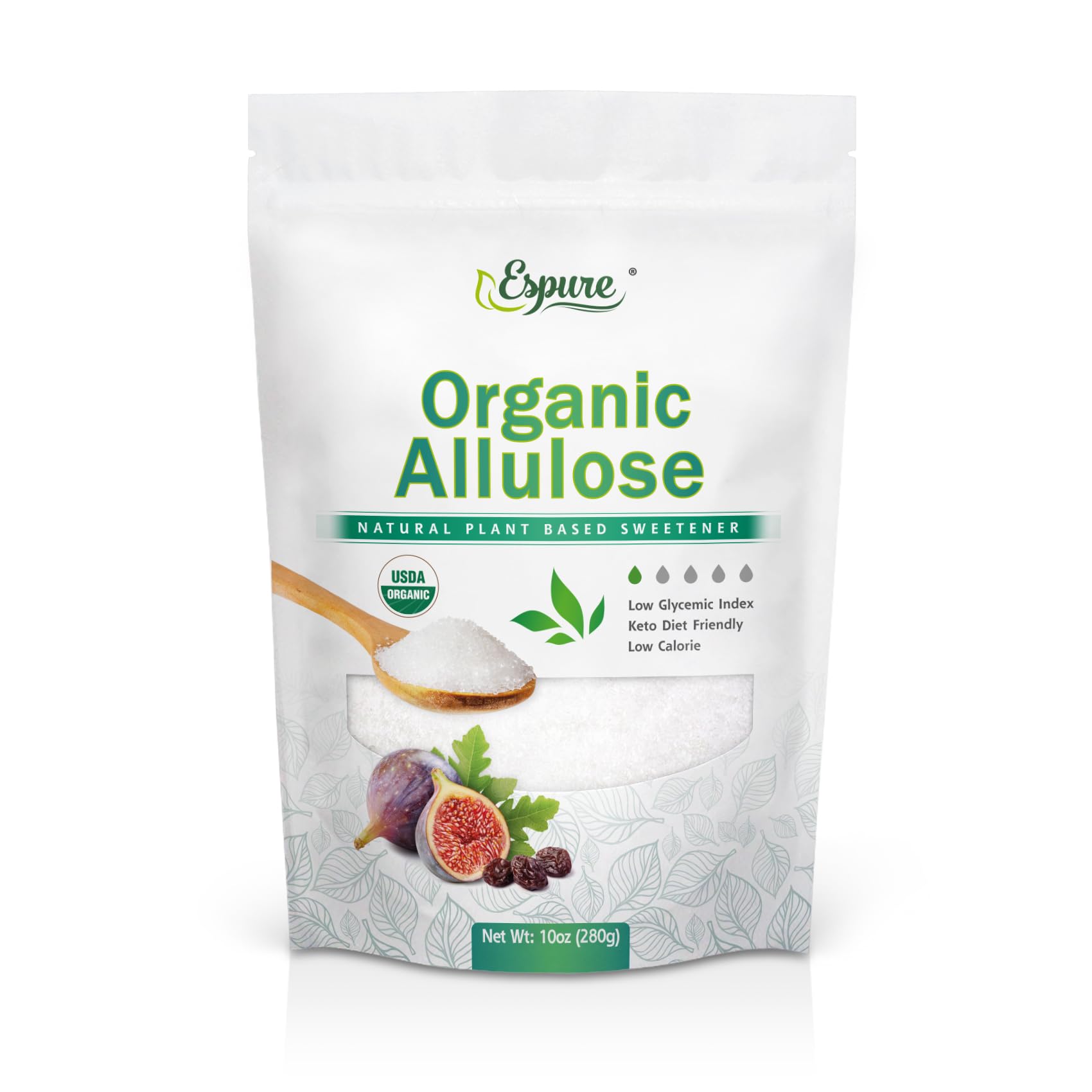 Espure Organic Allulose bottle, a low-calorie sugar alternative for beverages and desserts.