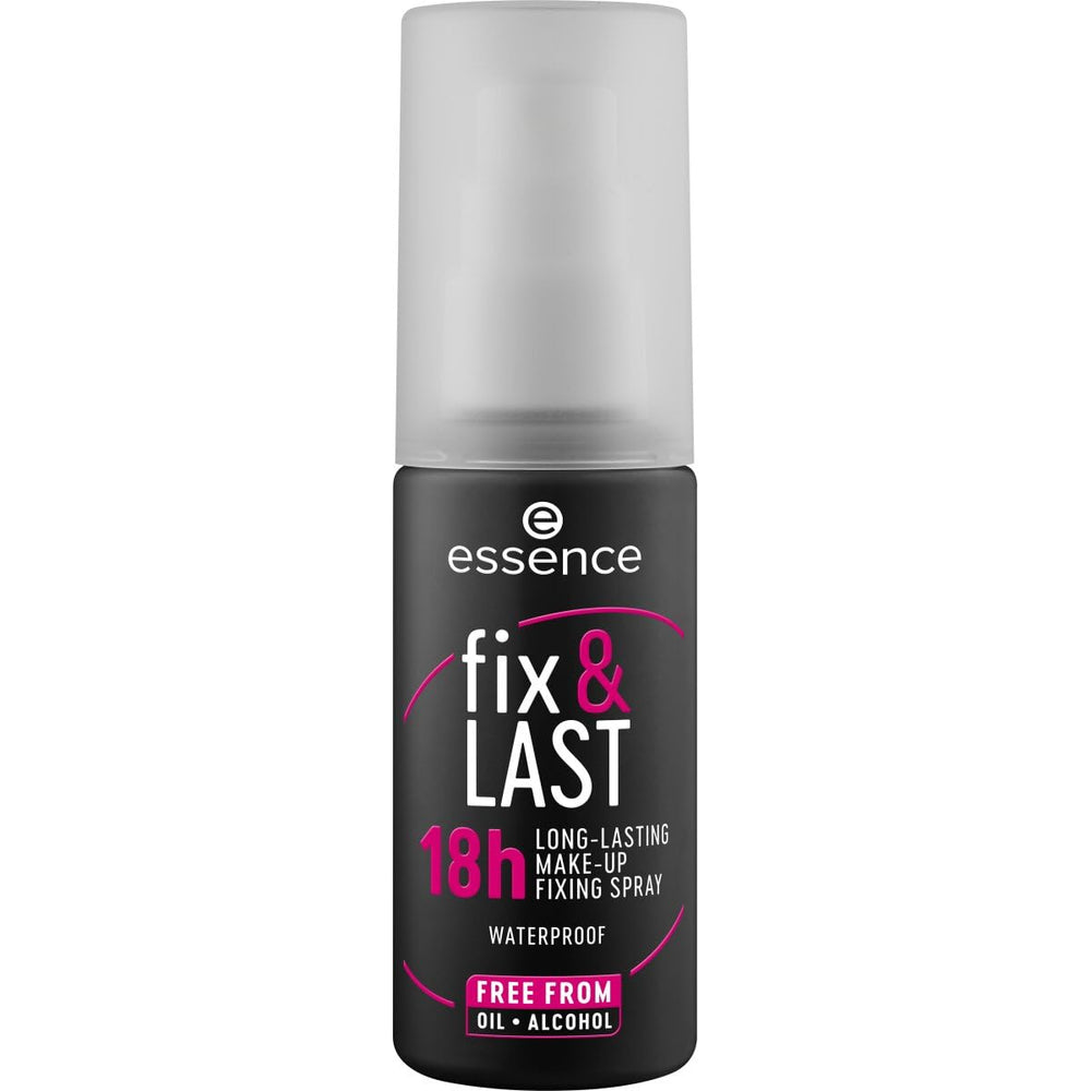 essence Fix & Last 18H spray bottle shows ultra-fine mist for long-lasting makeup hold