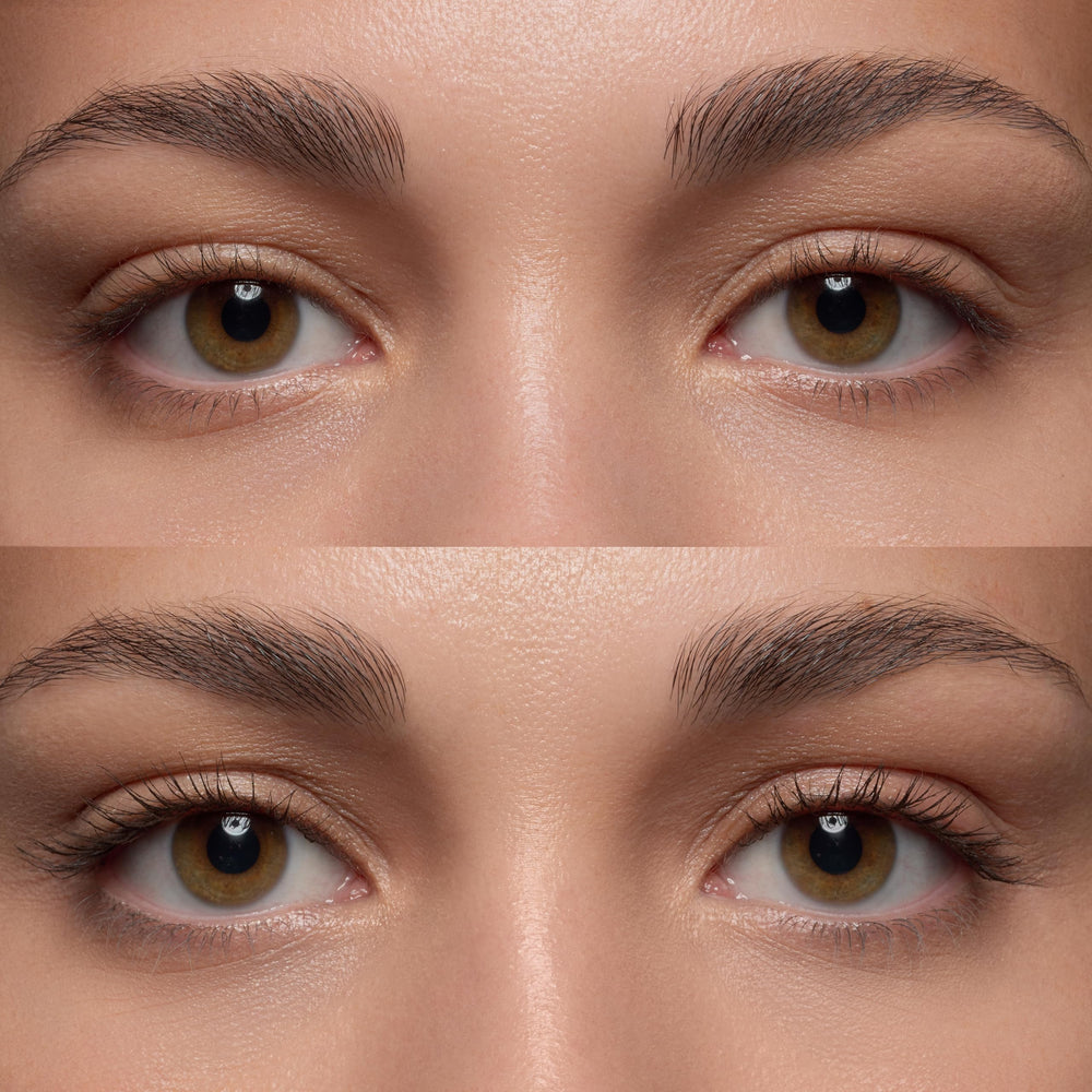 essence Lash Princess Mascara Brown lashes after application for defined separation.