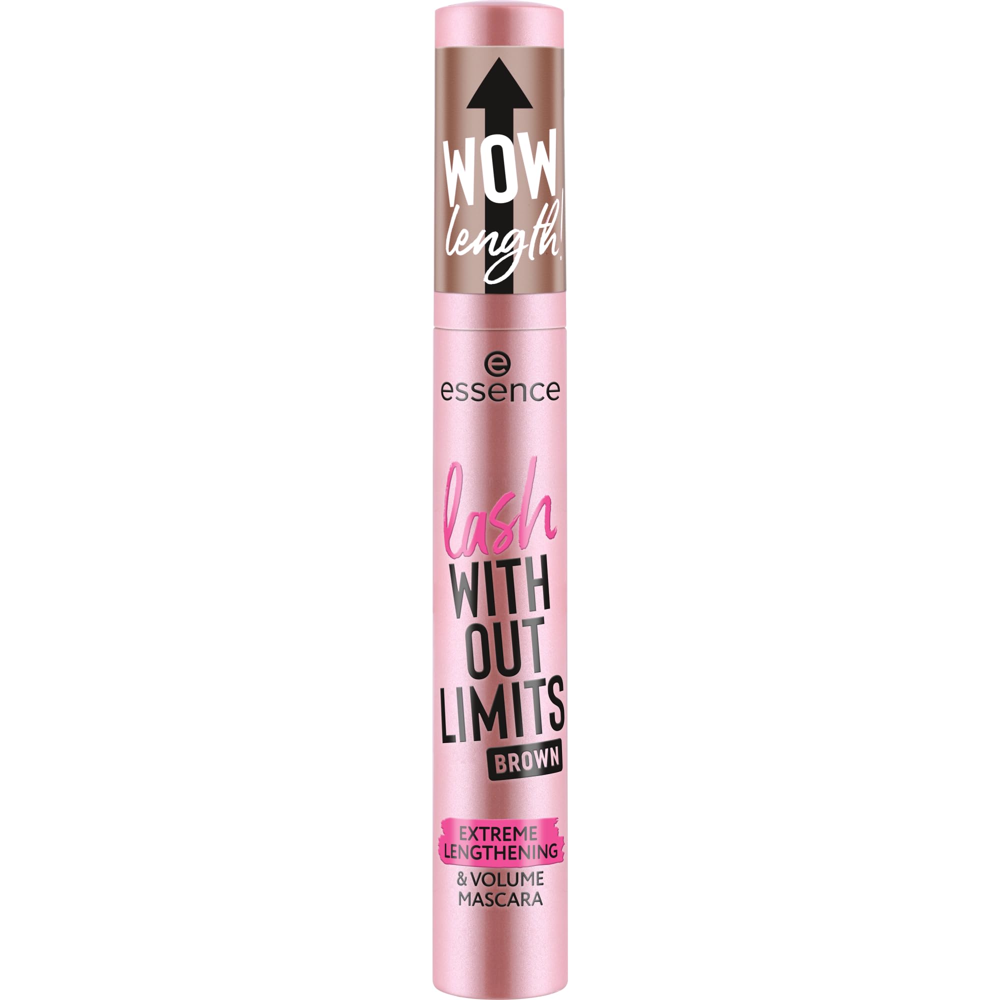 Essence Lash Without Limits volume application shot shows dramatic lash lift potential.