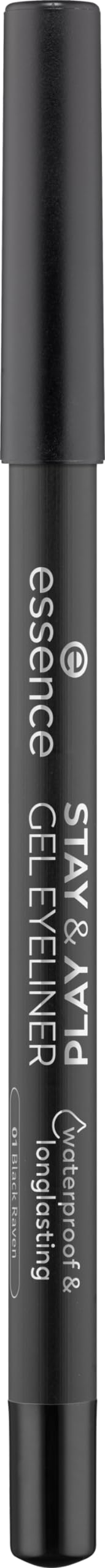 Essence Stay & Play Gel Eyeliner Black Raven swatch shows rich pigment and smooth payoff.