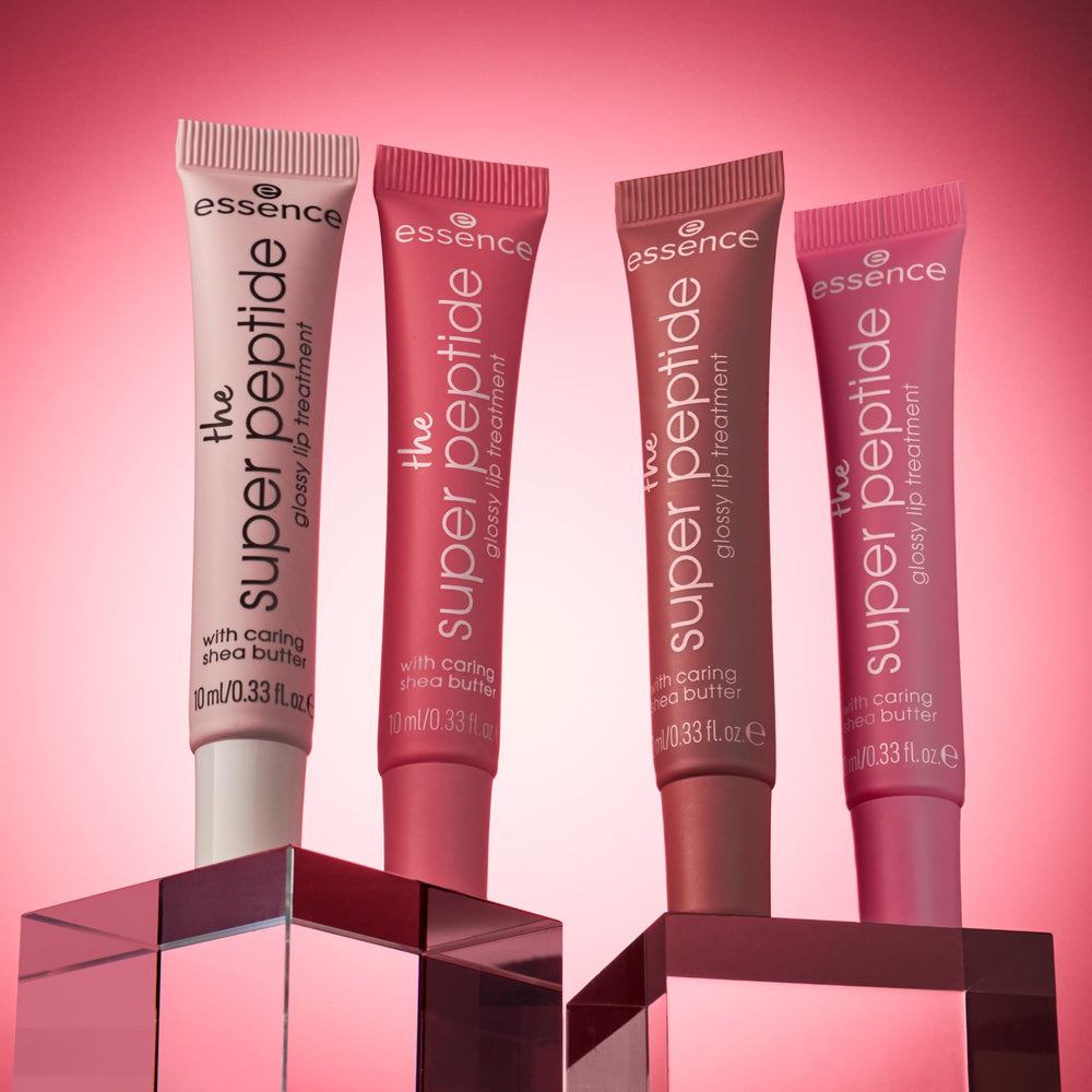 essence Super Peptide Glossy Lip Treatment lip swatch showing hydrated, healthy-looking lips