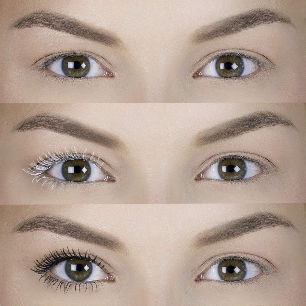 White-base bottle of essence Volume Booster Lash Primer reflects Italian craftsmanship.
