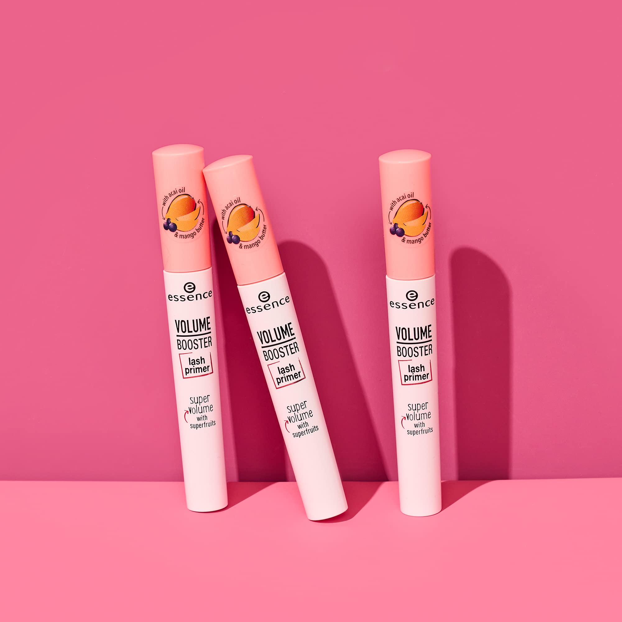 Pair essence Volume Booster Lash Primer with mascara for enhanced lash looks.