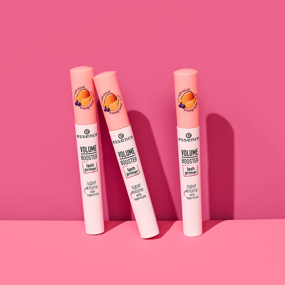 Pair essence Volume Booster Lash Primer with mascara for enhanced lash looks.