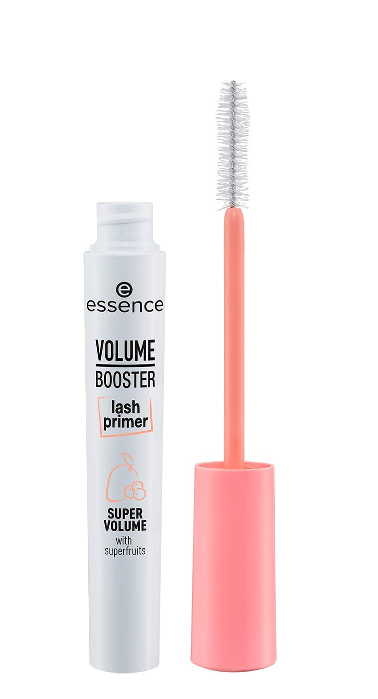 Close-up of essence Volume Booster Lash Primer wand highlighting even coating.