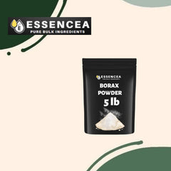 Essencea Borax Powder no-fillers label highlights pure ingredients for trusted cleaning.