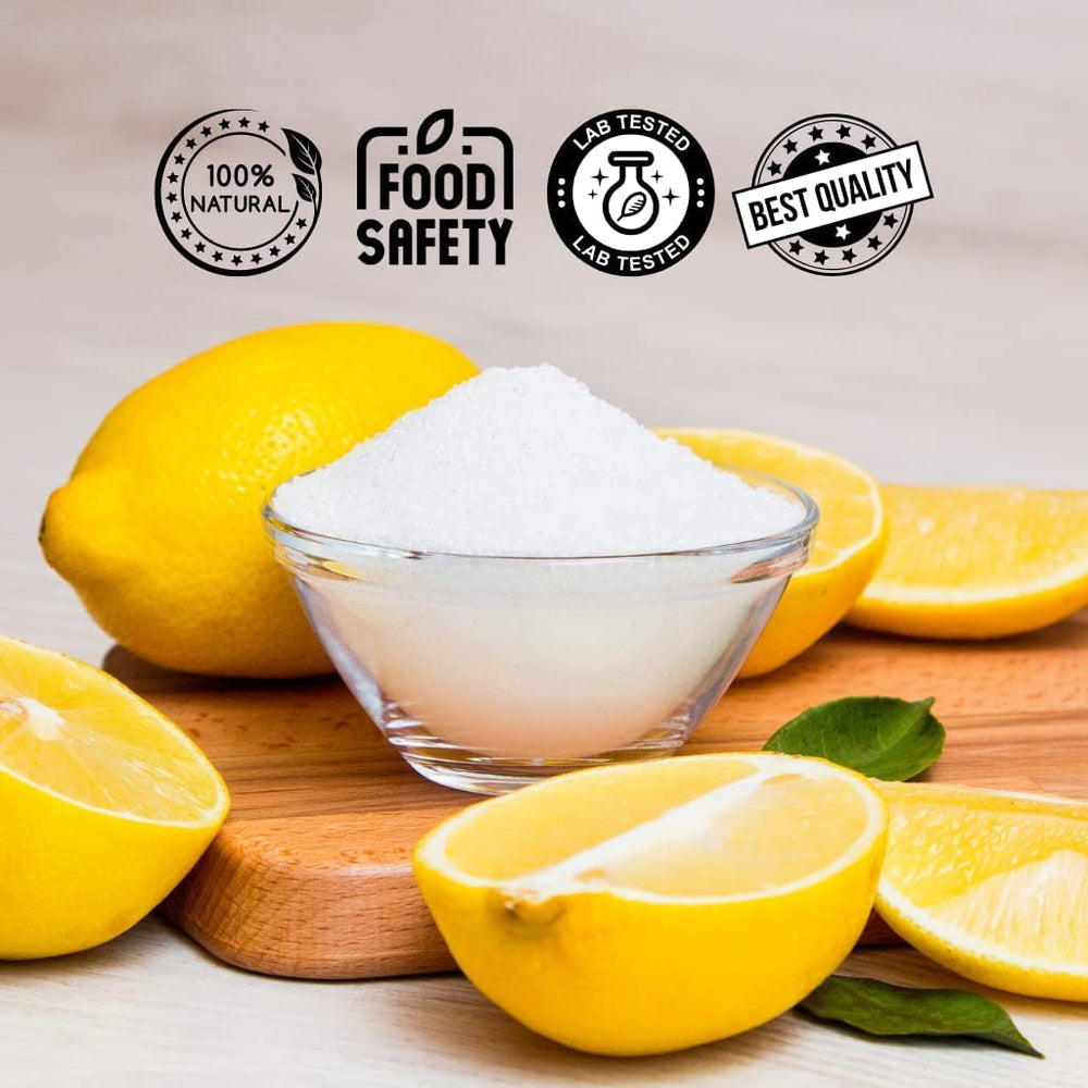 Essencea Citric Acid 5lb powder in bulk packaging emphasizes cost efficiency for frequent use.