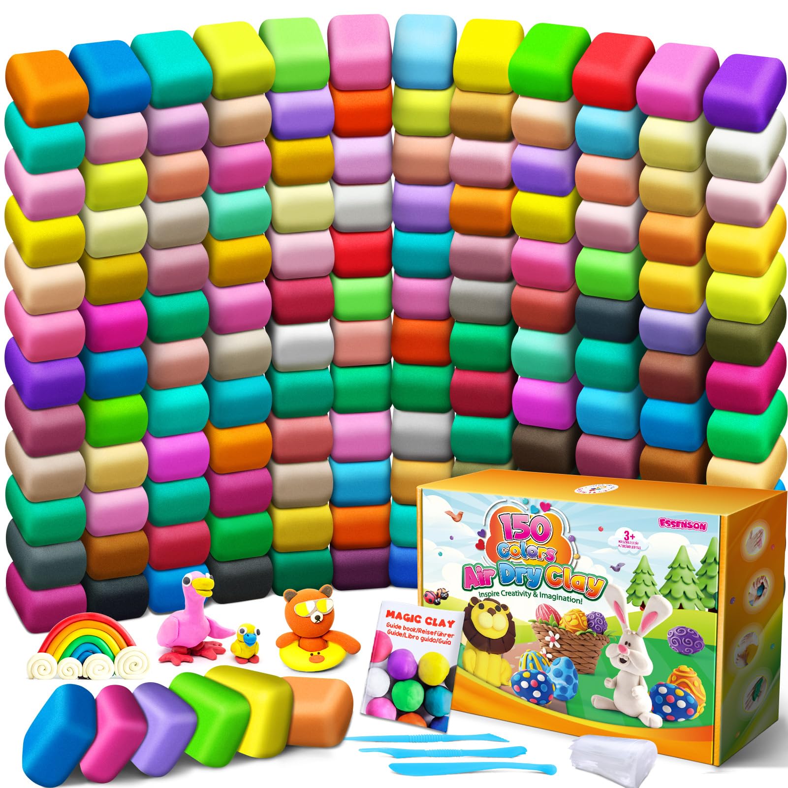Essenson air-dry clay 150 colors kit offering vibrant hues for imaginative play and creative learning.