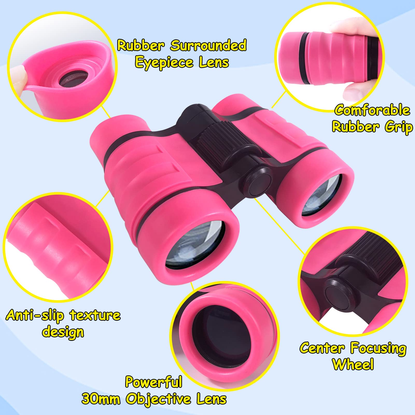 ESSENSON Kids Binoculars 4x30 zoom close-up for detailed viewing.