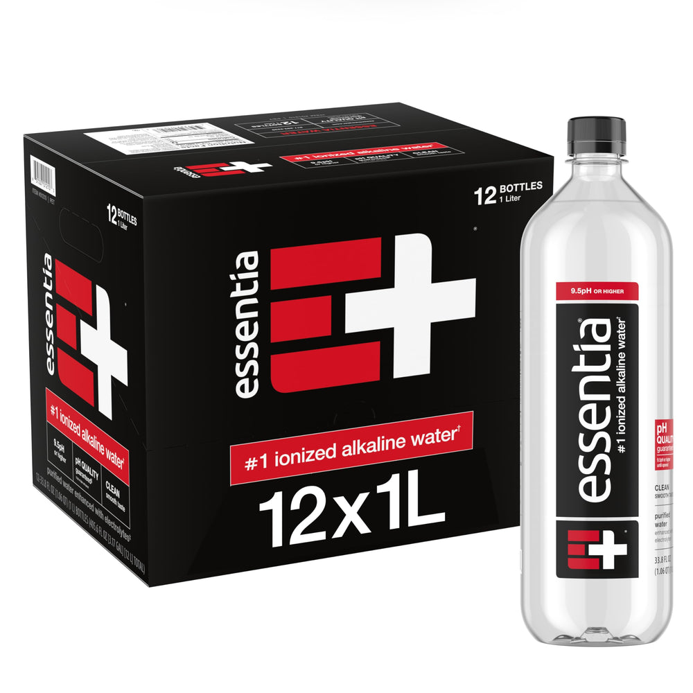 Essentia Water 1L bottle for on the go hydration and purity.
