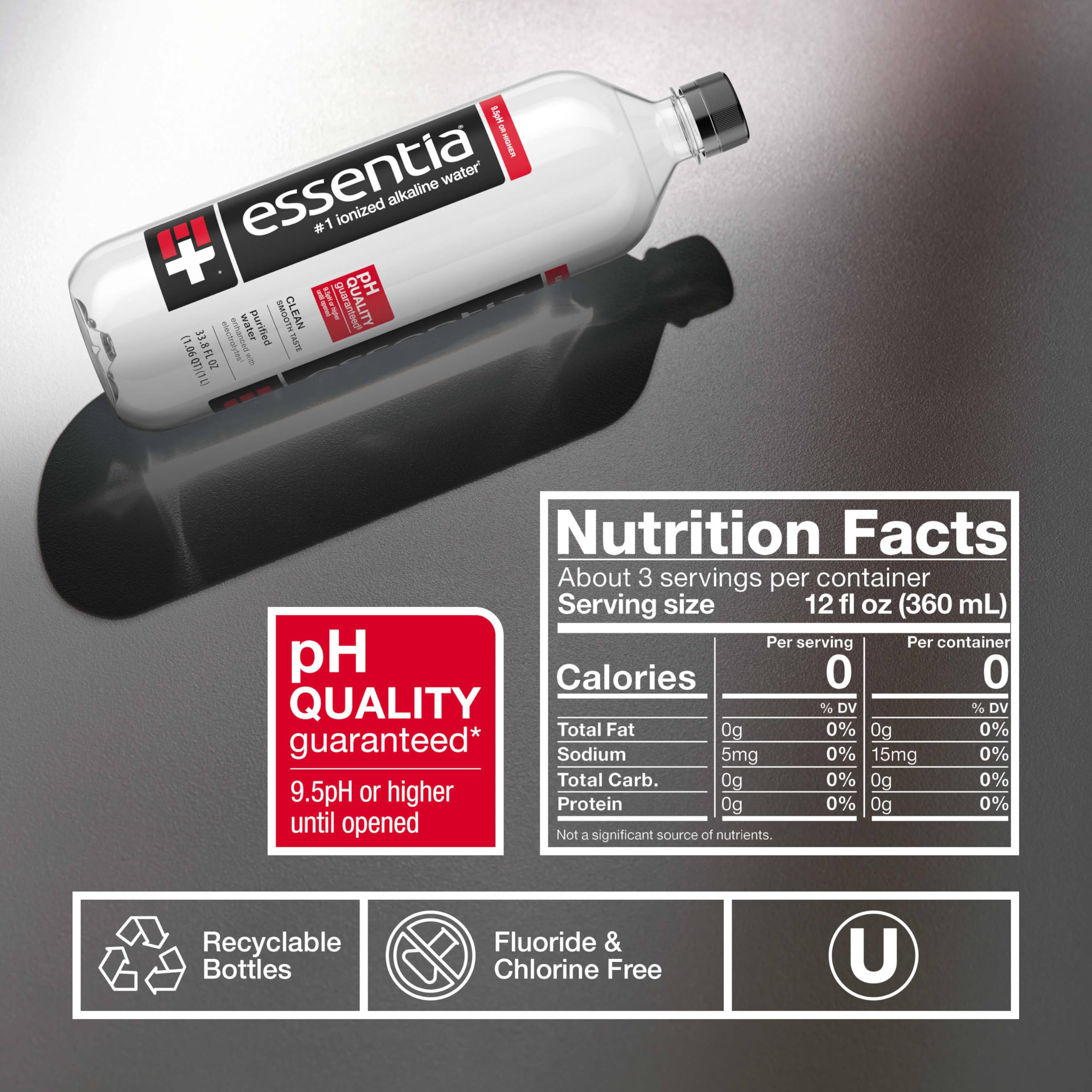Essentia Water bottle pour showing a steady stream ideal for workouts.