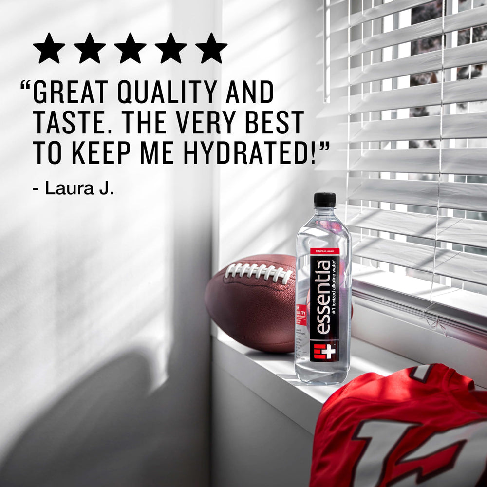 Essentia Water electrolyte blend detail showing enhanced hydration profile.