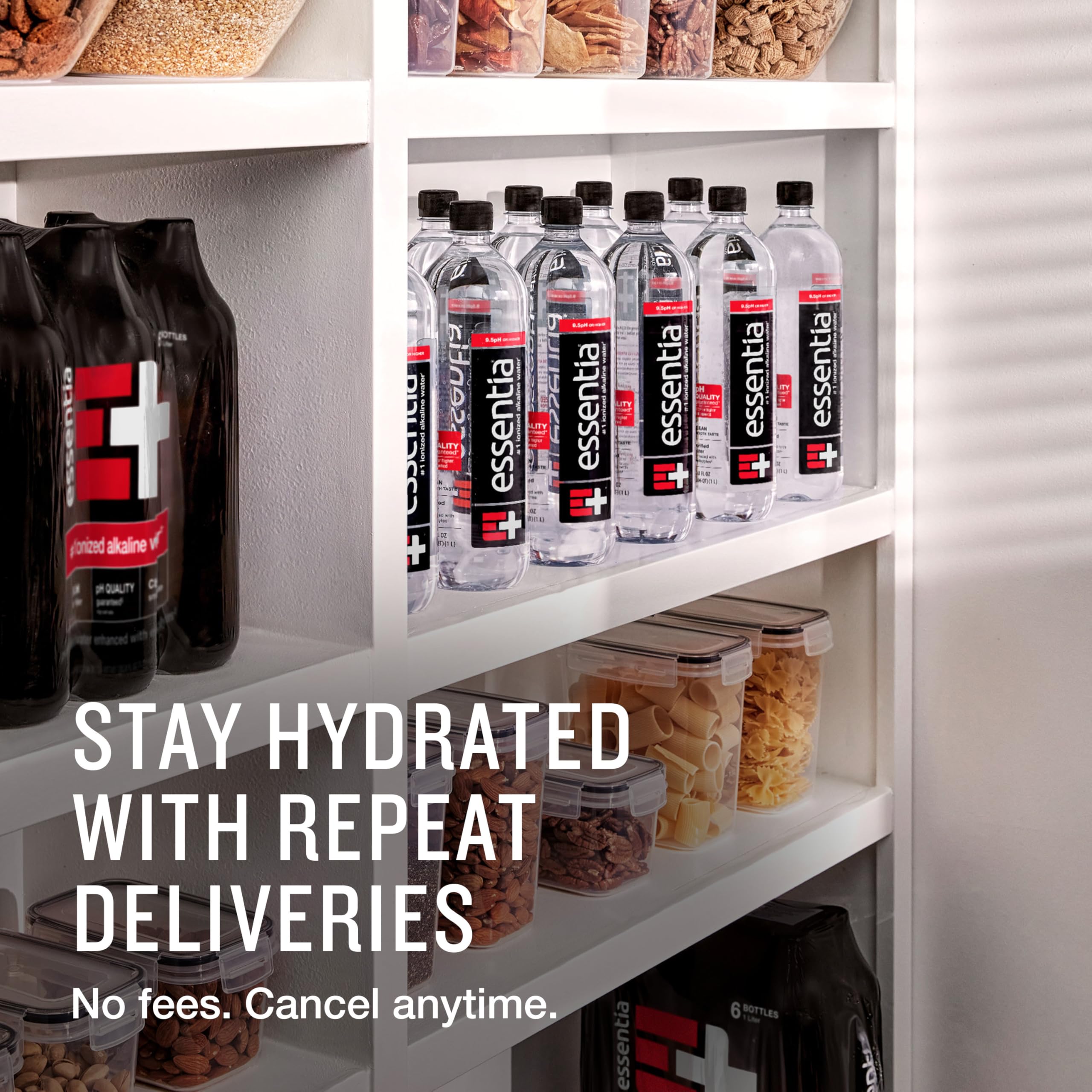 Essentia Water on the go hydration scenario in car cup holder.