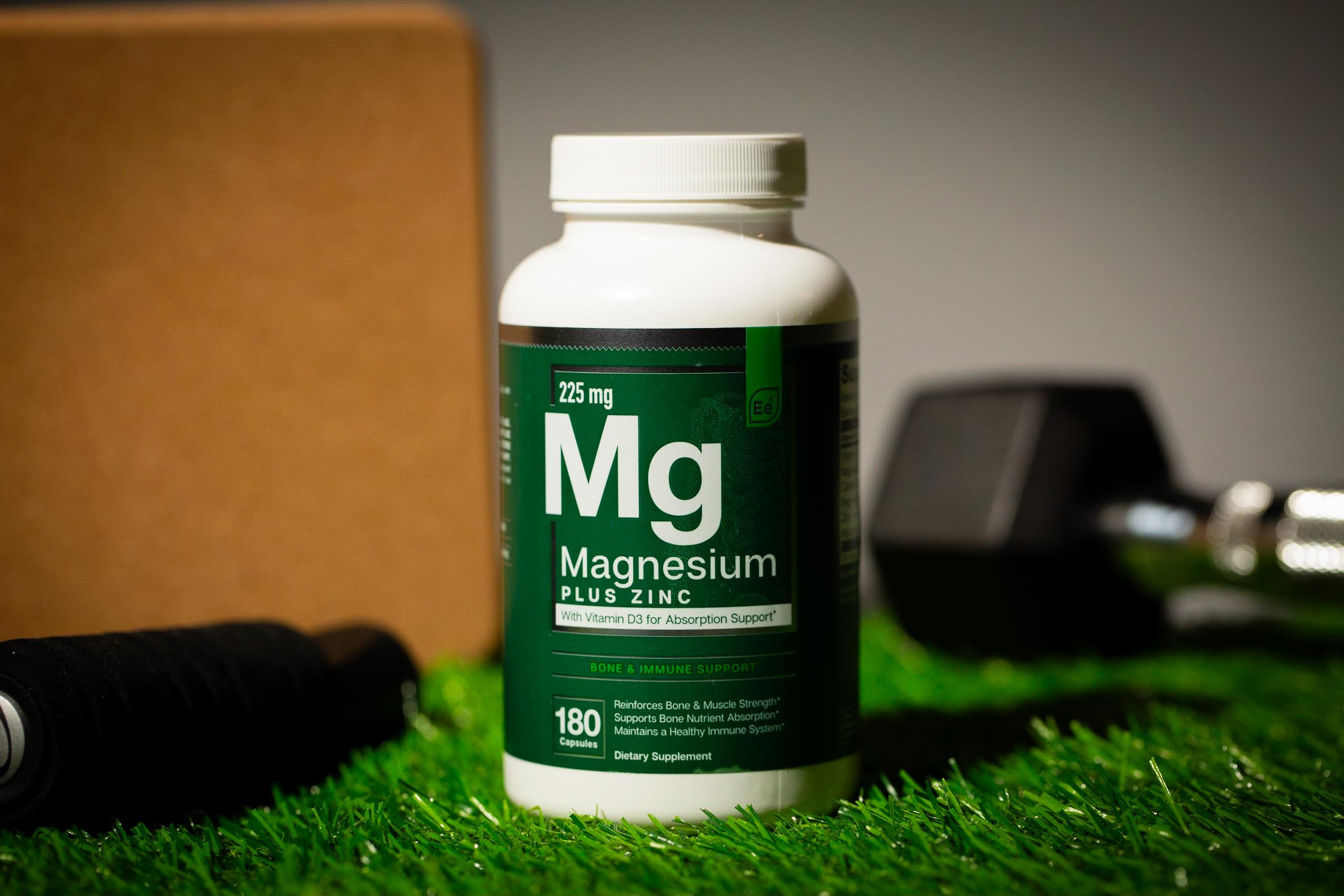 Daily-use scene featuring Essential Elements Magnesium Plus Zinc D3 bottle