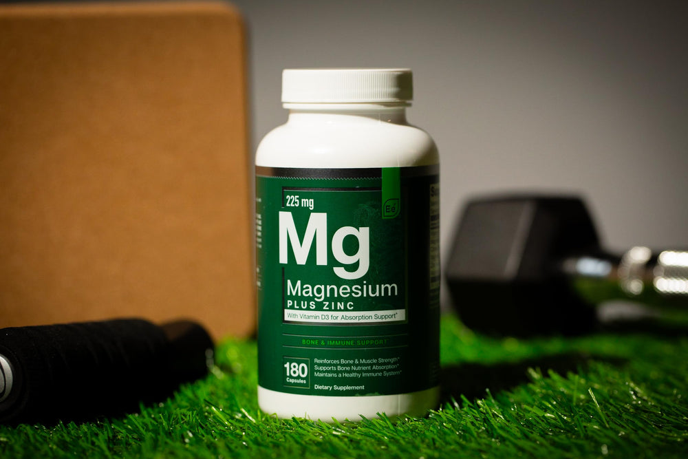 Daily-use scene featuring Essential Elements Magnesium Plus Zinc D3 bottle