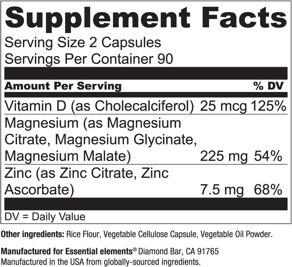 Pill organizer with Essential Elements Magnesium Plus Zinc D3 for daily routine