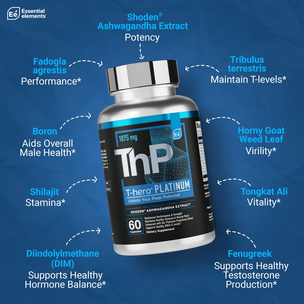 T-Hero Platinum bottle beside gym equipment signaling athletic support