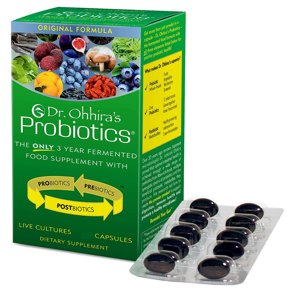 Essential Formulas Dr. Ohhira’s original probiotic bottle front view highlighting 13 strains for a robust daily routine.