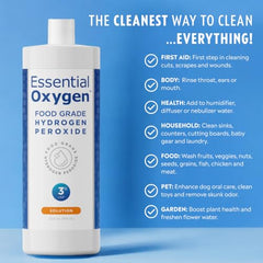 Essential Oxygen bottle being poured for easy cleaning application.