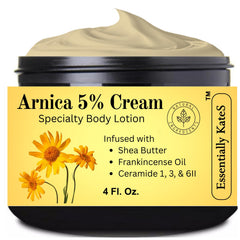 Essentially KateS Arnica 5% Cream Lotion bottle for post-activity relief with fast absorption.